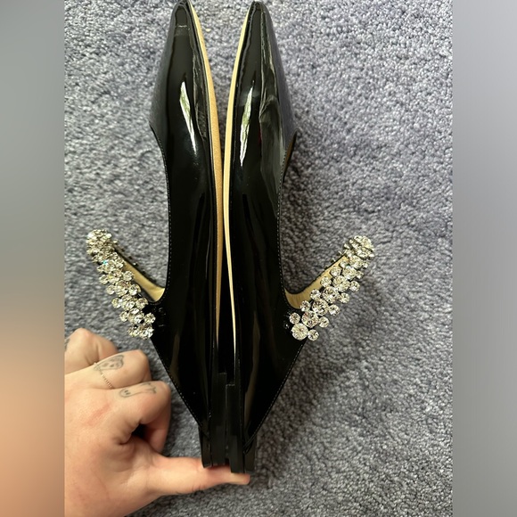 NIB Jimmy Choo ✨bing✨patent leather mule slide flats black crystals strap sz 41 - Picture 7 of 13